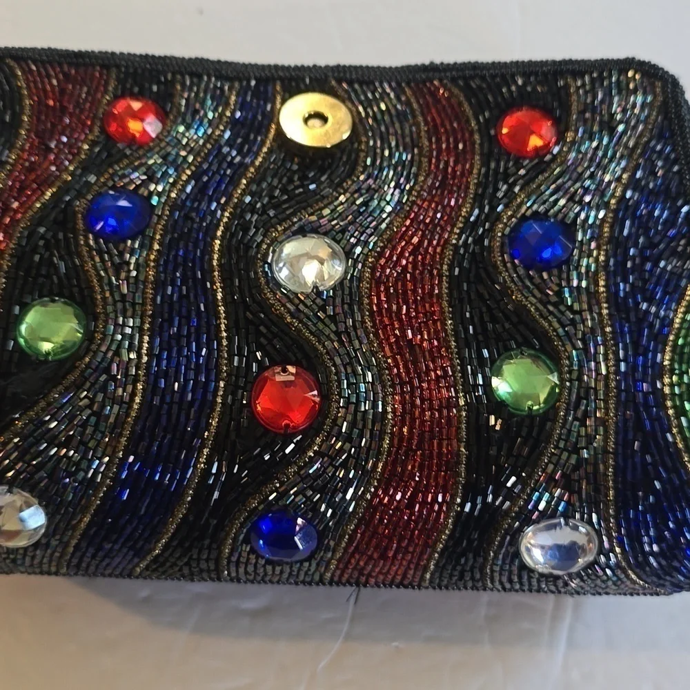 Womens heavily beaded Gem stone vintage Clutch bag Vibrant colors! Flaws minor